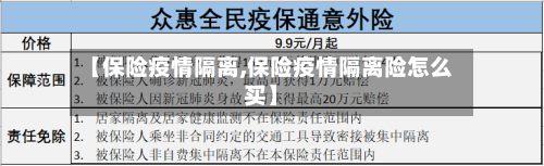 【保险疫情隔离,保险疫情隔离险怎么买】